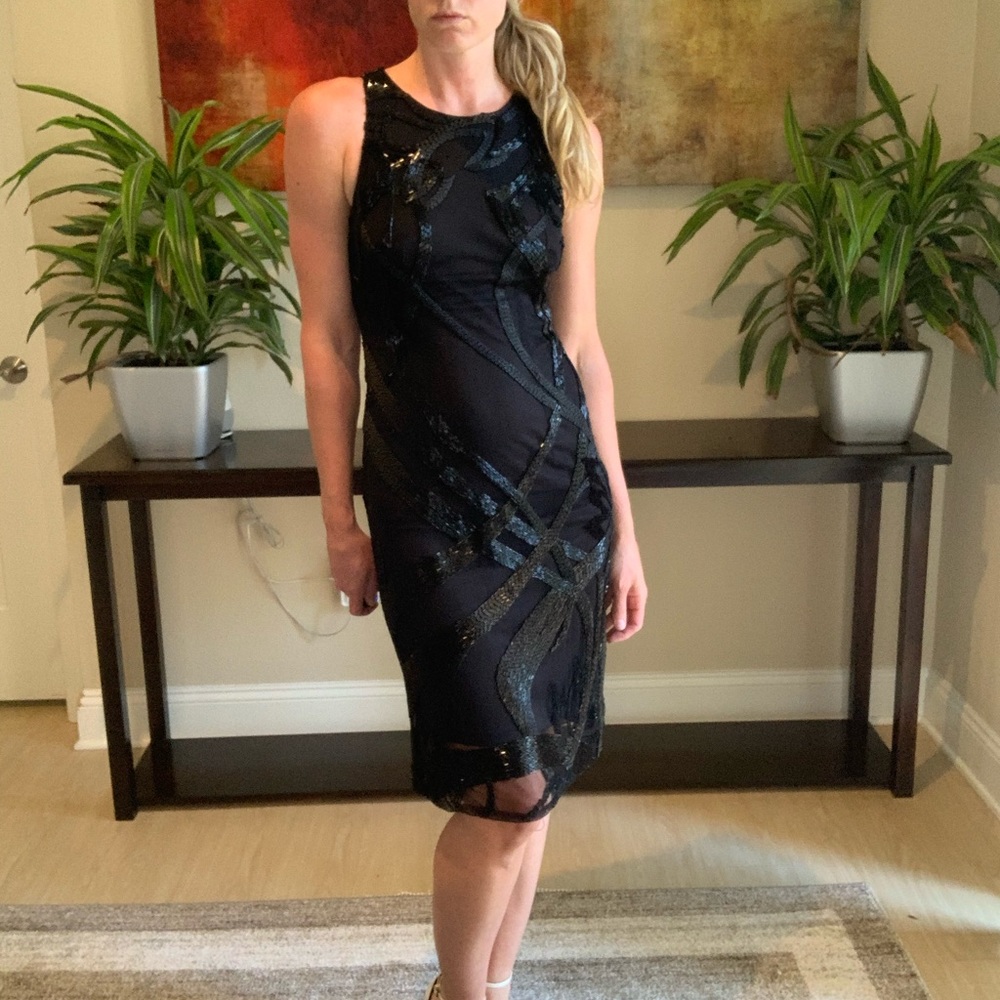 THEIA size 2 black sleeveless cocktail dress